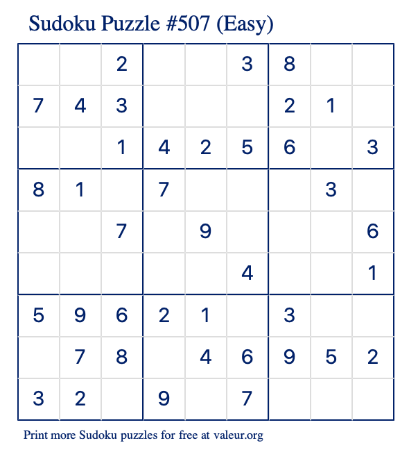 Free Printable Easy Sudoku Puzzle number 507