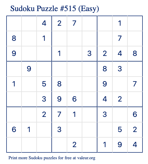 Free Printable Easy Sudoku Puzzle number 515