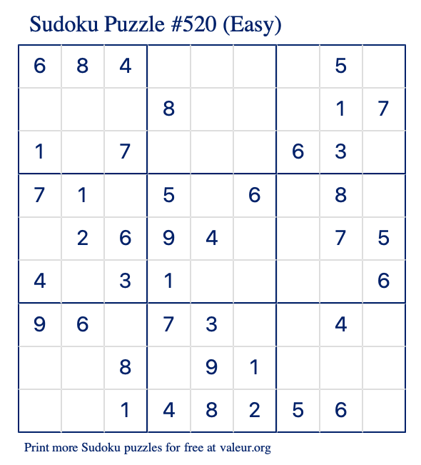 Free Printable Easy Sudoku Puzzle number 520