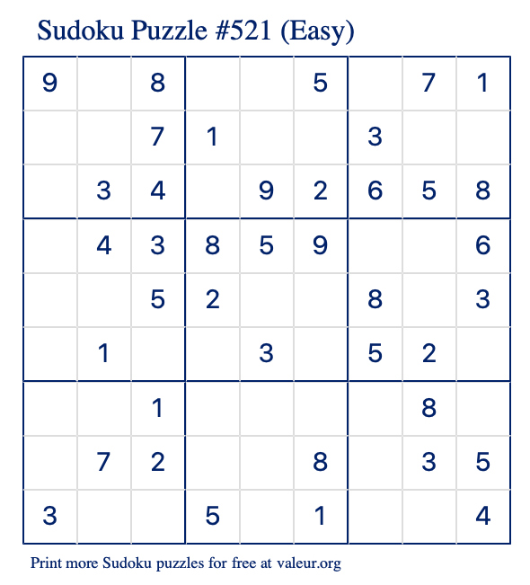 Free Printable Easy Sudoku Puzzle number 521