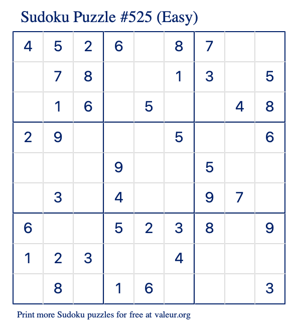 Free Printable Easy Sudoku Puzzle number 525