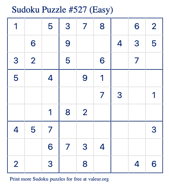 Free Printable Easy Sudoku Puzzle number 527