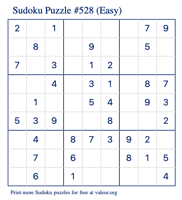 Free Printable Easy Sudoku Puzzle number 528
