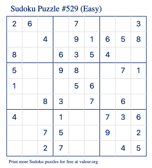 Free Printable Easy Sudoku Puzzle number 529