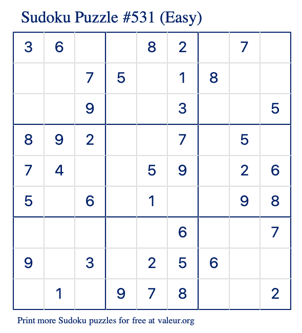 Free Printable Easy Sudoku Puzzle number 531