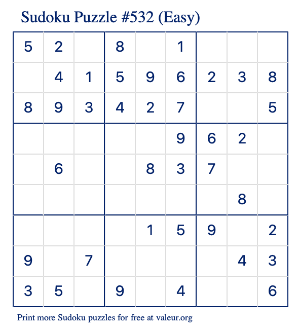 Free Printable Easy Sudoku Puzzle number 532