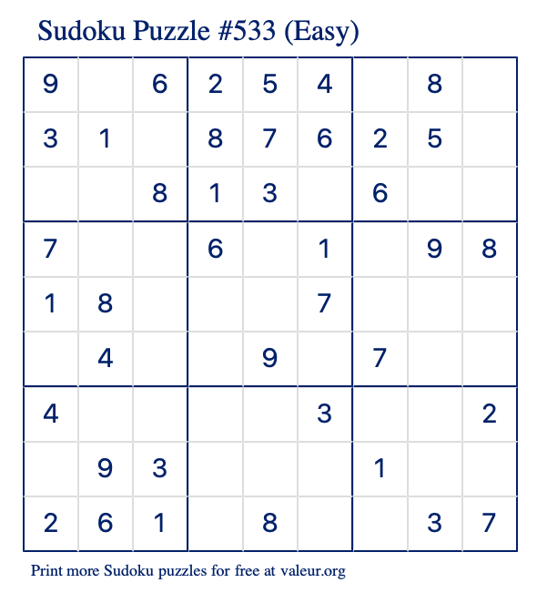 Free Printable Easy Sudoku Puzzle number 533