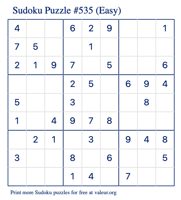 Free Printable Easy Sudoku Puzzle number 535