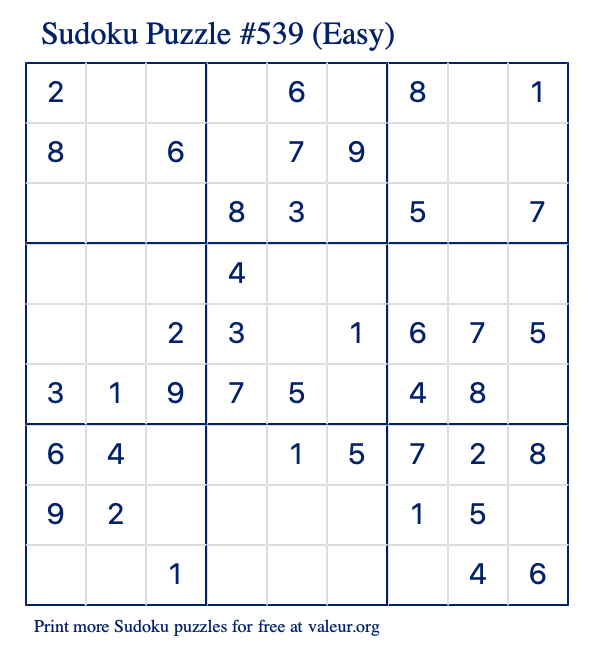 Free Printable Easy Sudoku Puzzle number 539