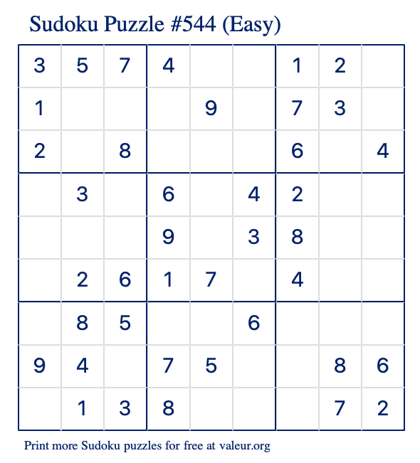 Free Printable Easy Sudoku Puzzle number 544