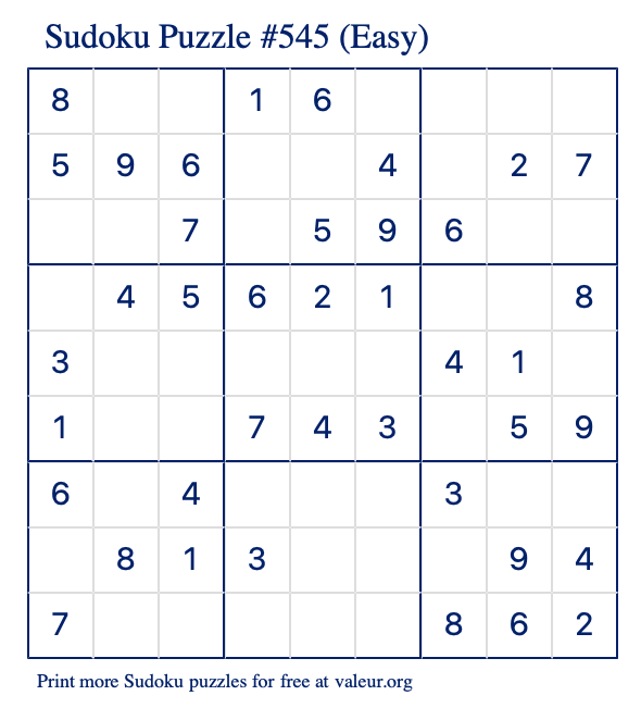Free Printable Easy Sudoku Puzzle number 545