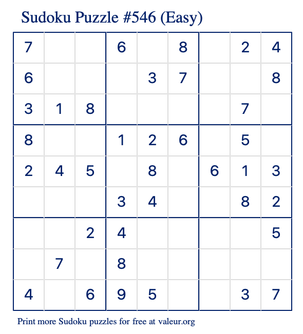 Free Printable Easy Sudoku Puzzle number 546