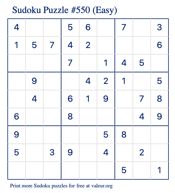 Free Printable Easy Sudoku Puzzle number 550