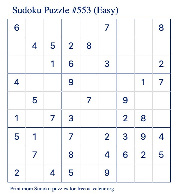 Free Printable Easy Sudoku Puzzle number 553
