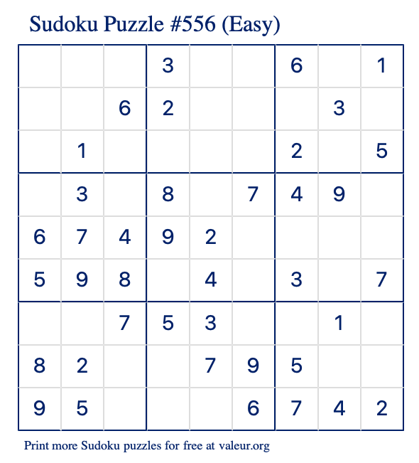 Free Printable Easy Sudoku Puzzle number 556