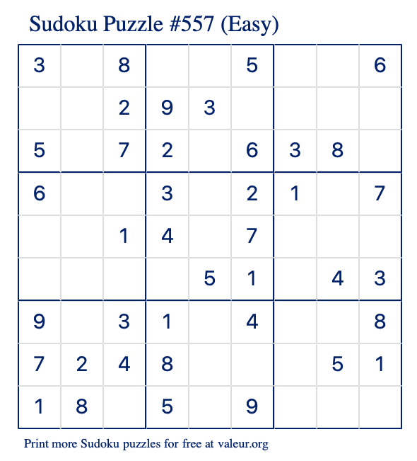 Free Printable Easy Sudoku Puzzle number 557