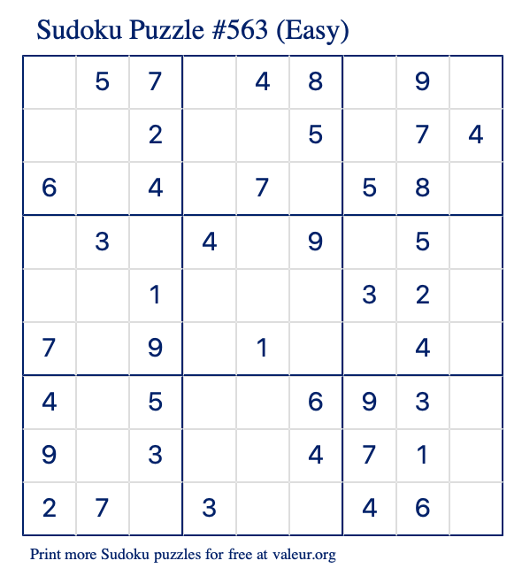 Free Printable Easy Sudoku Puzzle number 563