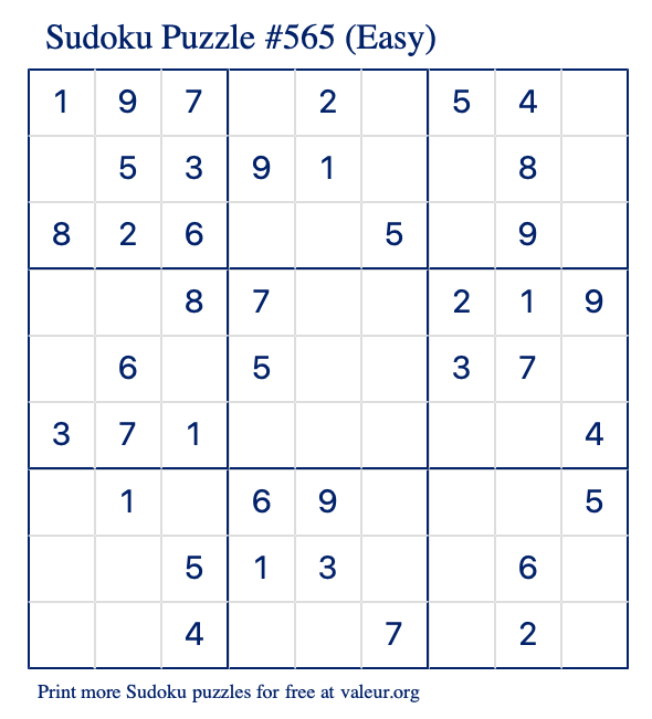 Free Printable Easy Sudoku Puzzle number 565