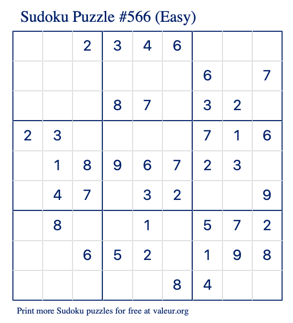 Free Printable Easy Sudoku Puzzle number 566