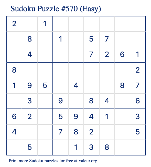 Free Printable Easy Sudoku Puzzle number 570