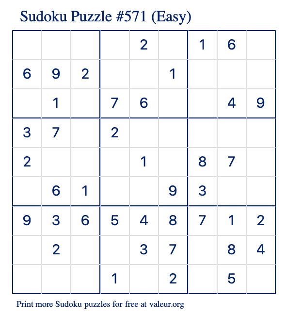 Free Printable Easy Sudoku Puzzle number 571