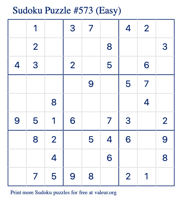 Free Printable Easy Sudoku Puzzle number 573