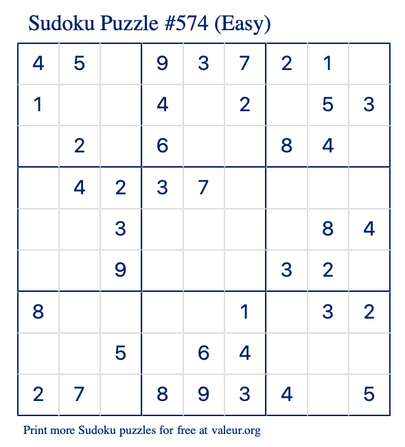 Free Printable Easy Sudoku Puzzle number 574