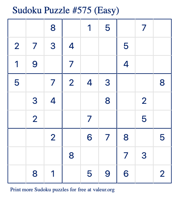 Free Printable Easy Sudoku Puzzle number 575