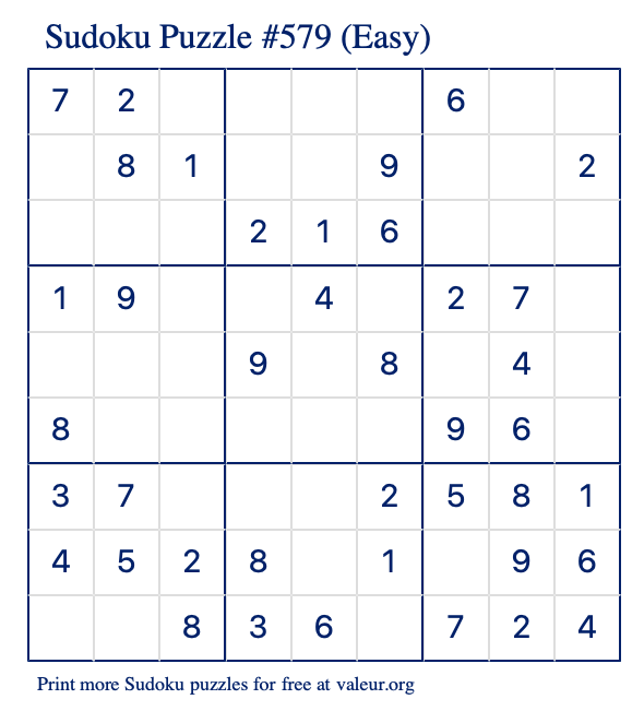 Free Printable Easy Sudoku Puzzle number 579