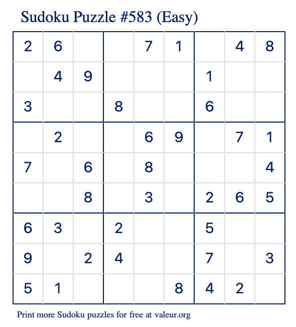 Free Printable Easy Sudoku Puzzle number 583