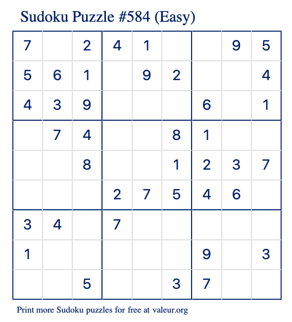 Free Printable Easy Sudoku Puzzle number 584