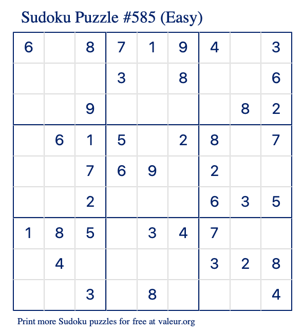 Free Printable Easy Sudoku Puzzle number 585