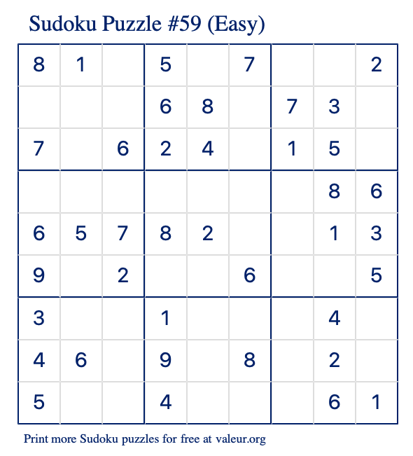 Free Printable Easy Sudoku Puzzle number 59