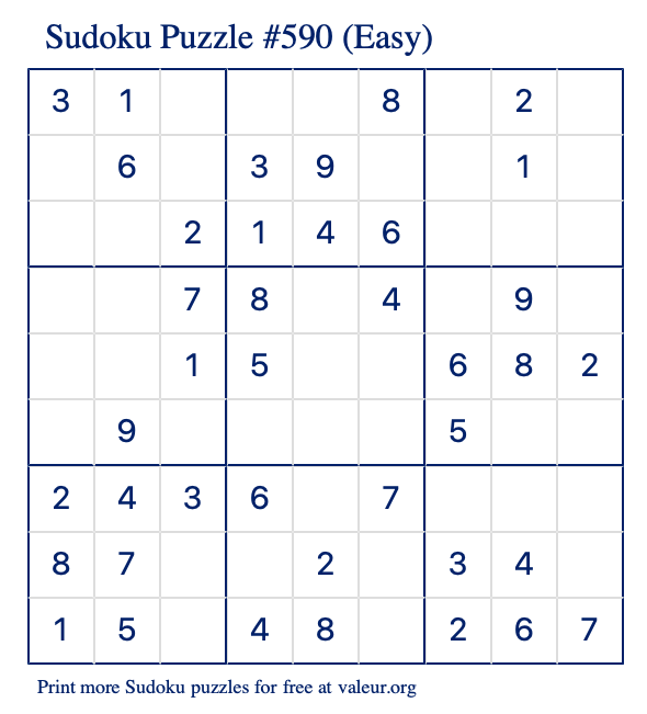 Free Printable Easy Sudoku Puzzle number 590