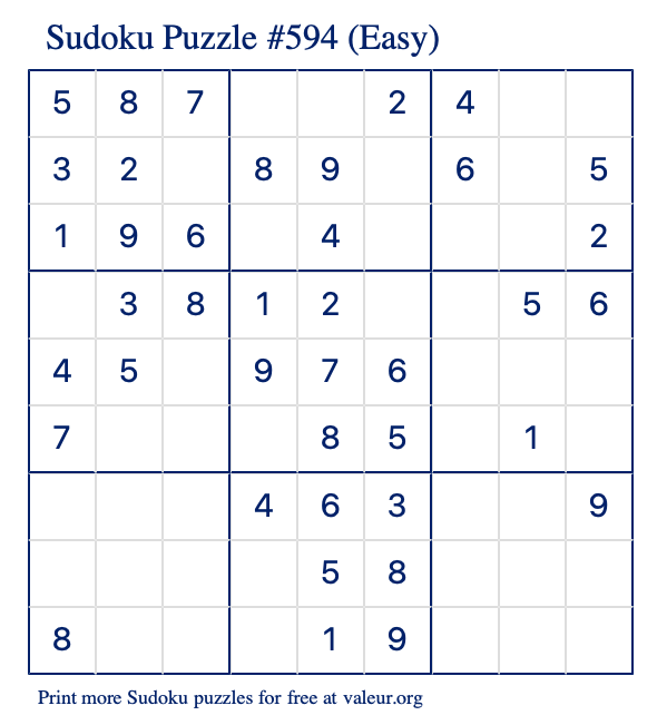 Free Printable Easy Sudoku Puzzle number 594