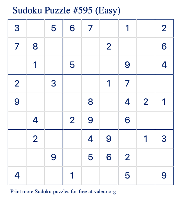 Free Printable Easy Sudoku Puzzle number 595