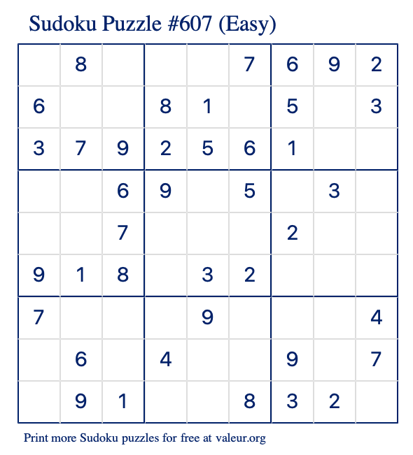 Free Printable Easy Sudoku Puzzle number 607