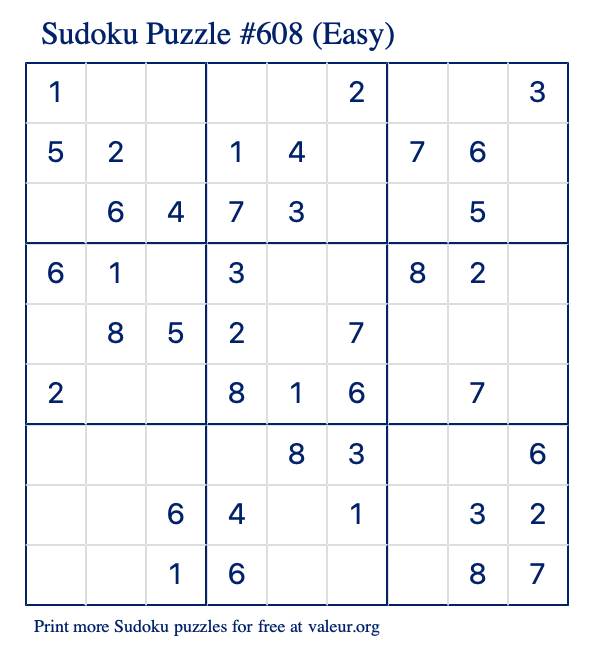 Free Printable Easy Sudoku Puzzle number 608