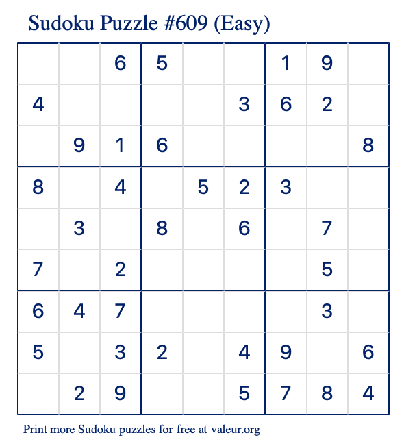 Free Printable Easy Sudoku Puzzle number 609