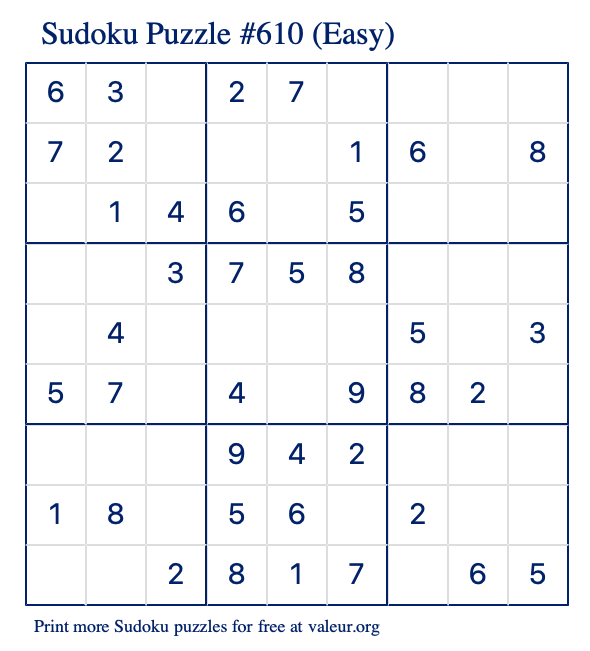 Free Printable Easy Sudoku Puzzle number 610