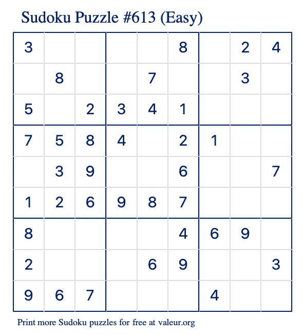 Free Printable Easy Sudoku Puzzle number 613