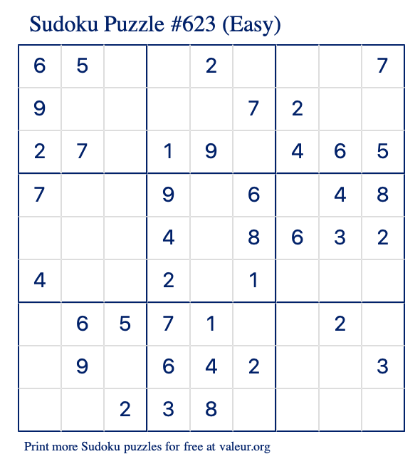 Free Printable Easy Sudoku Puzzle number 623