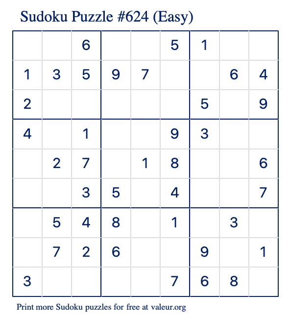 Free Printable Easy Sudoku Puzzle number 624