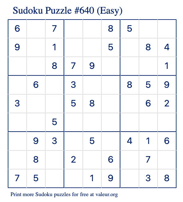 Free Printable Easy Sudoku Puzzle number 640
