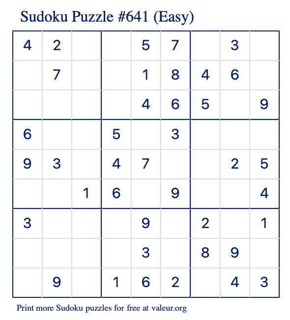 Free Printable Easy Sudoku Puzzle number 641