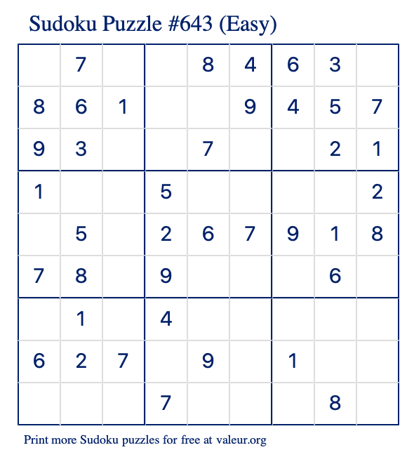 Free Printable Easy Sudoku Puzzle number 643