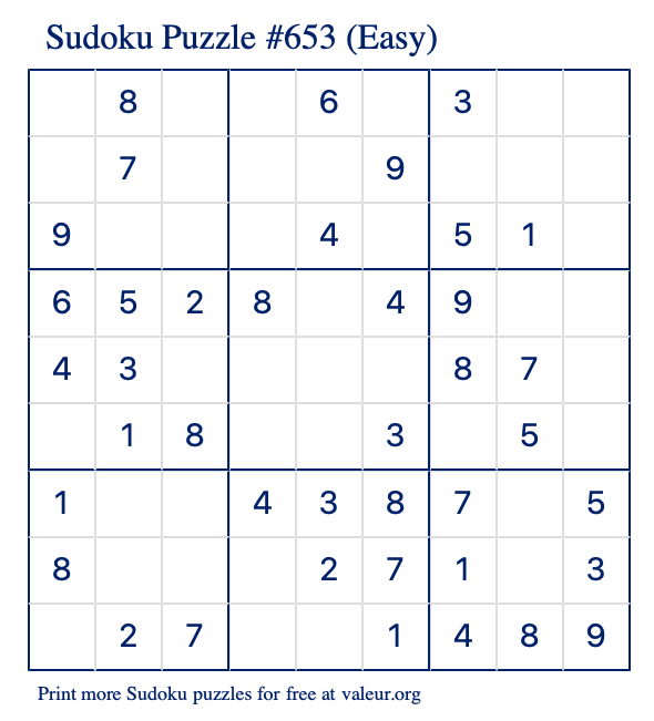 Free Printable Easy Sudoku Puzzle number 653