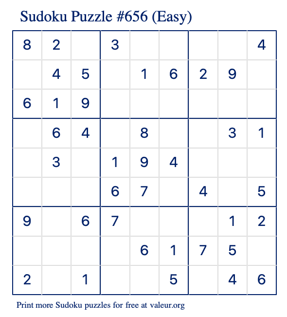 Free Printable Easy Sudoku Puzzle number 656