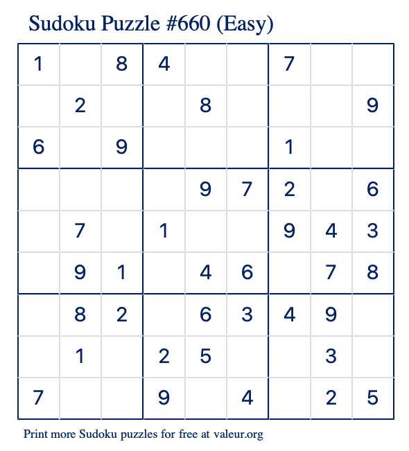 Free Printable Easy Sudoku Puzzle number 660