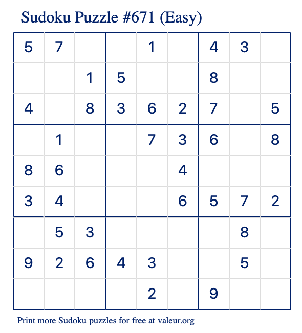 free printable easy sudoku